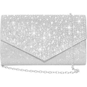 Women Silver Imported Magnetic Purse Rhinestone Envelope Party Handbag